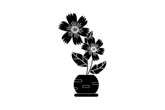 Flowers Botany Style Pot Black Art for Graphics & Freebies