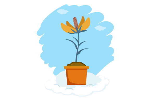 Flowers Pot Decorative Cloud Design: A Fresh Graphics and Illustrations Asset
