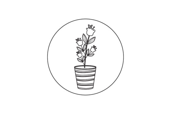 Flowers Pot Illustration Line Style: A Graphic Design Asset for Freebies