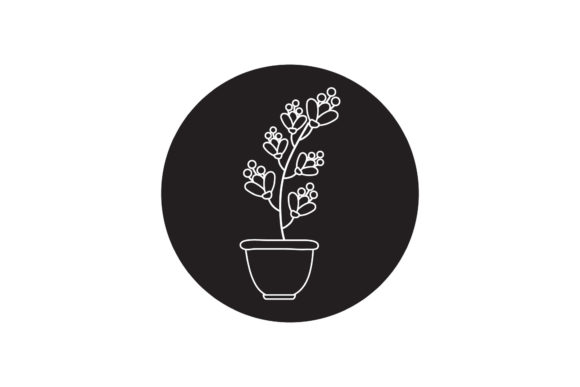 Flowers with a Pot White Line Style