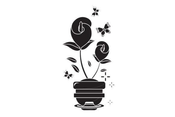 Flowers with Pot White Line Style Graphics for Freebies